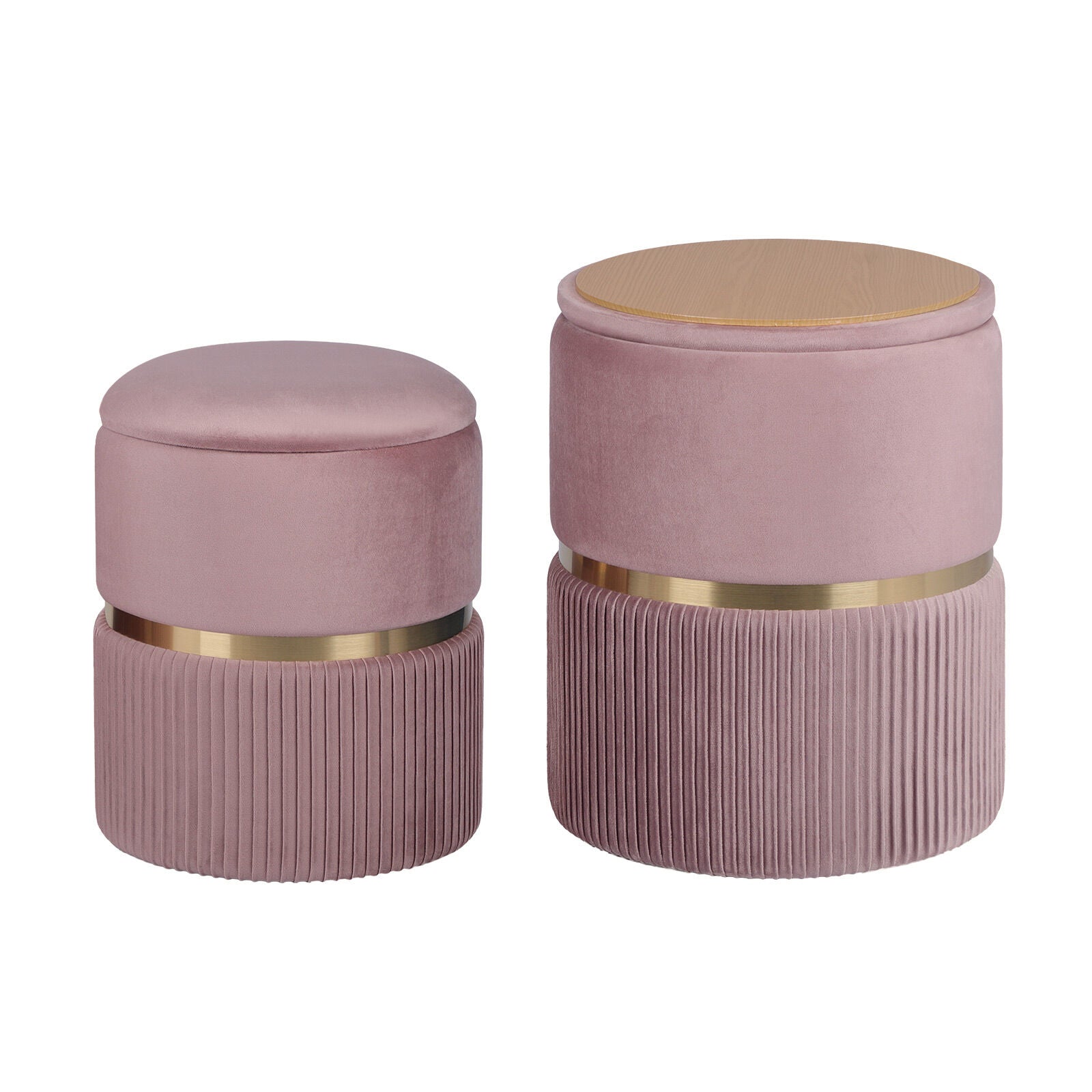 Ottomans & Footstools: 2X Side Table Storage Ottoman - Velvet Padded Stool Vanity Footstool REMI Pink
