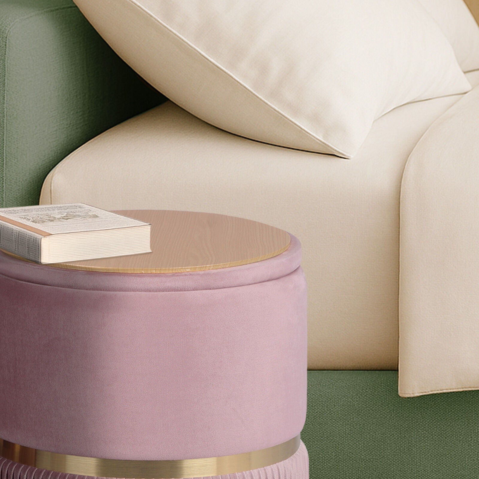 Ottomans & Footstools: 2X Side Table Storage Ottoman - Velvet Padded Stool Vanity Footstool REMI Pink