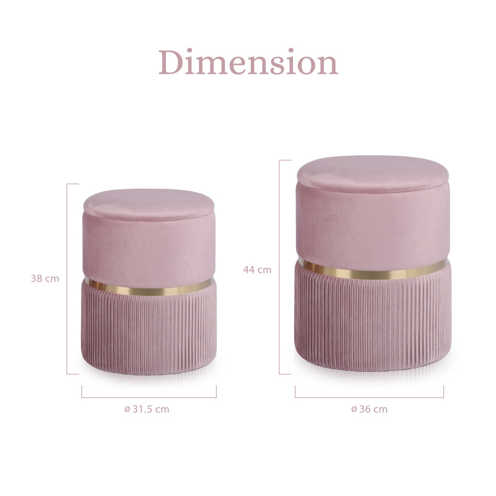 Ottomans & Footstools: 2X Side Table Storage Ottoman - Velvet Padded Stool Vanity Footstool REMI Pink