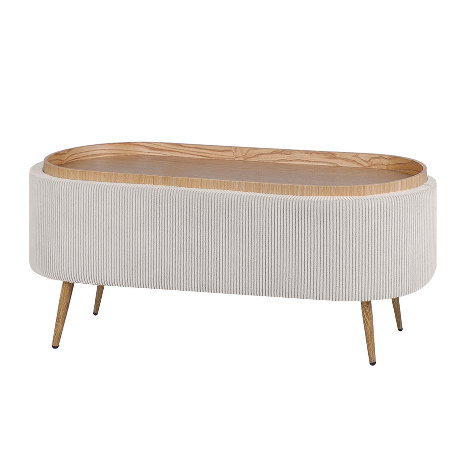 Ottomans & Footstools: Coffee Table Storage Ottoman - Corduroy Padded Blanket Box Bench ESME CREAM