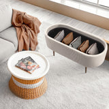Ottomans & Footstools: Coffee Table Storage Ottoman - Corduroy Padded Blanket Box Bench ESME CREAM