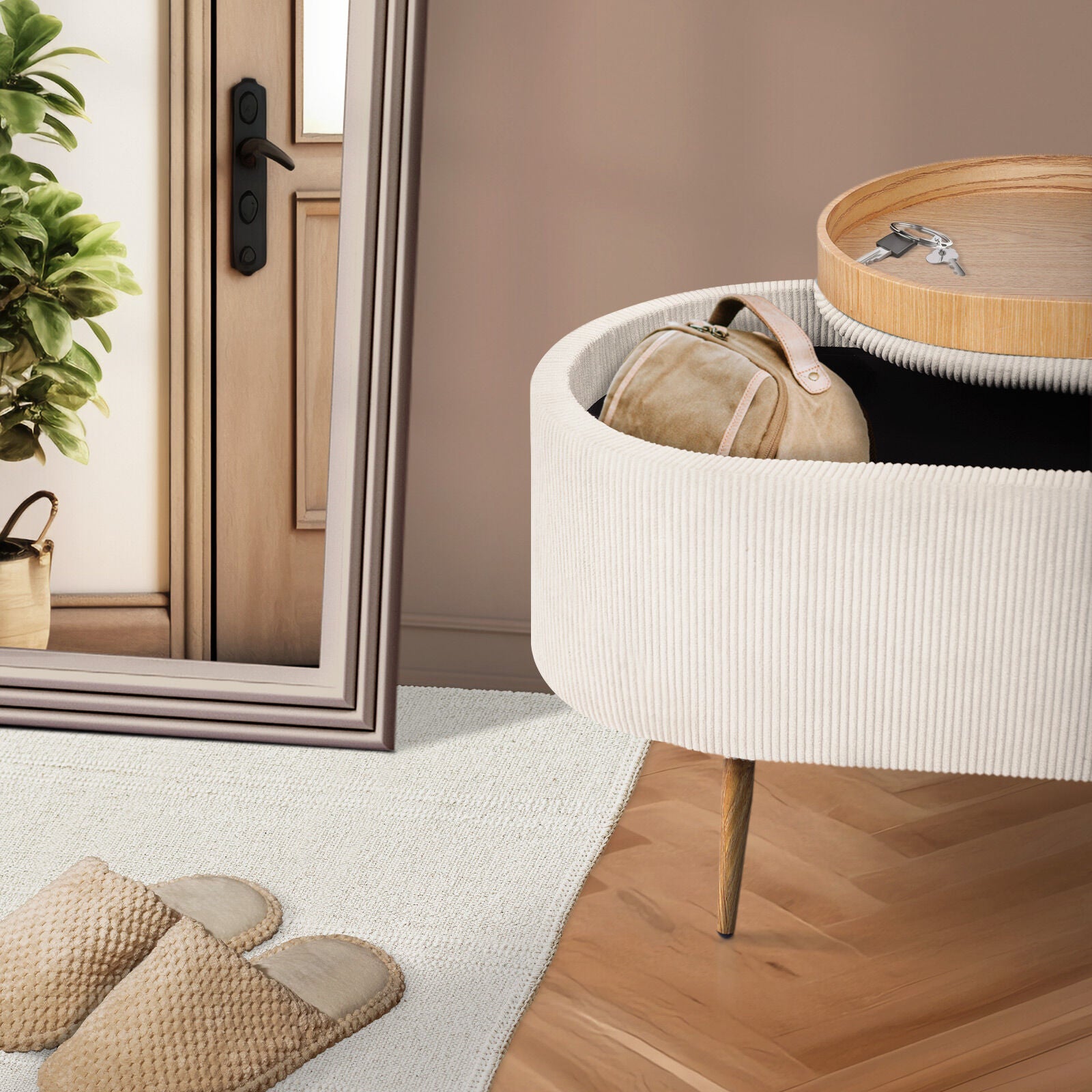 Ottomans & Footstools: Coffee Table Storage Ottoman - Corduroy Padded Blanket Box Bench ESME CREAM