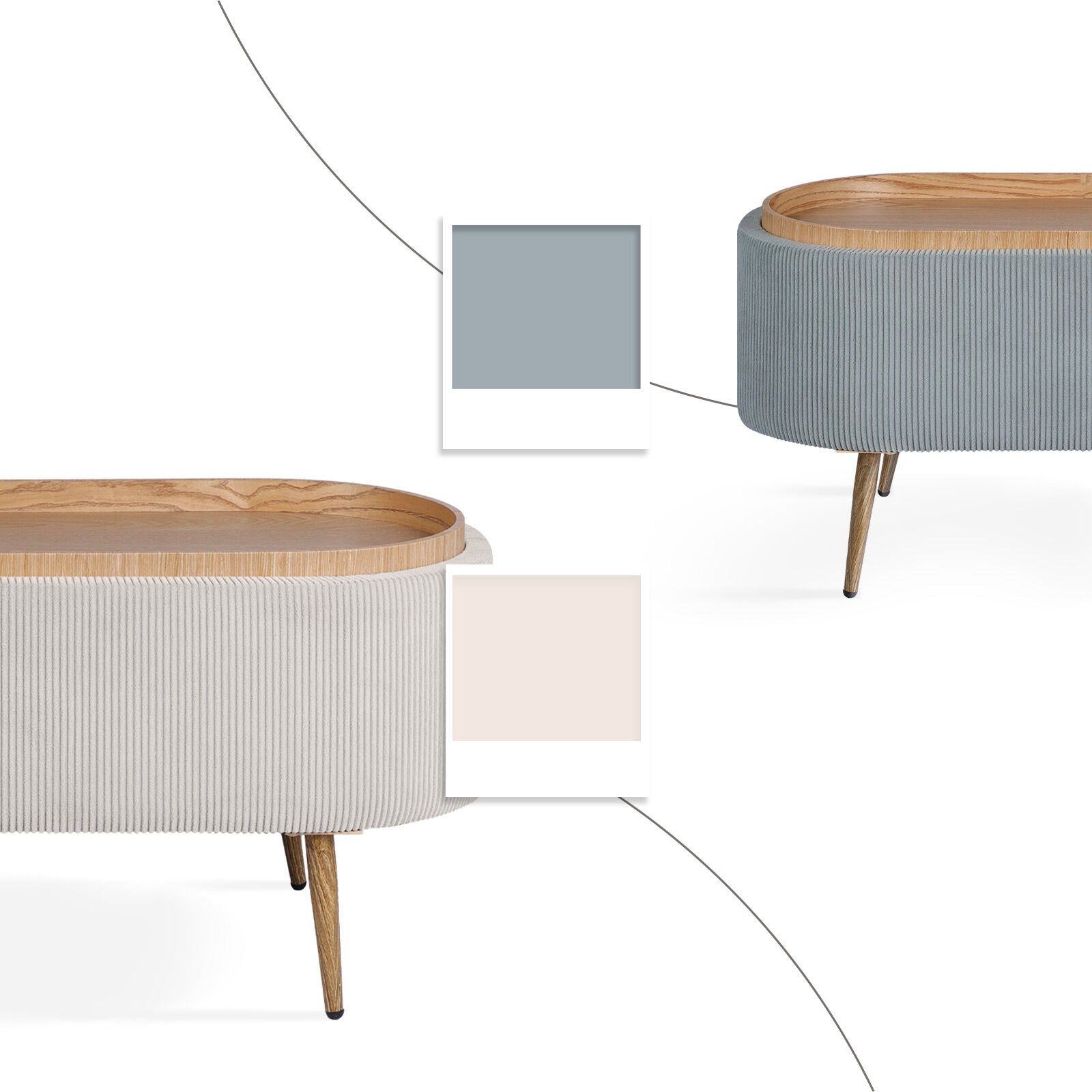 Ottomans & Footstools: Coffee Table Storage Ottoman - Corduroy Padded Blanket Box Bench ESME CREAM