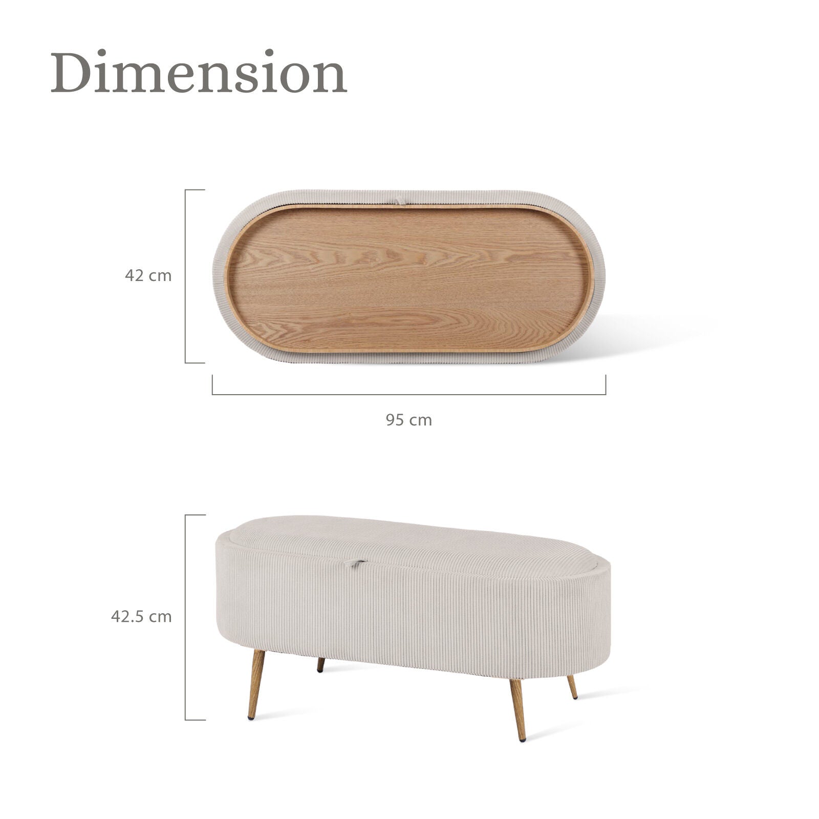 Ottomans & Footstools: Coffee Table Storage Ottoman - Corduroy Padded Blanket Box Bench ESME CREAM