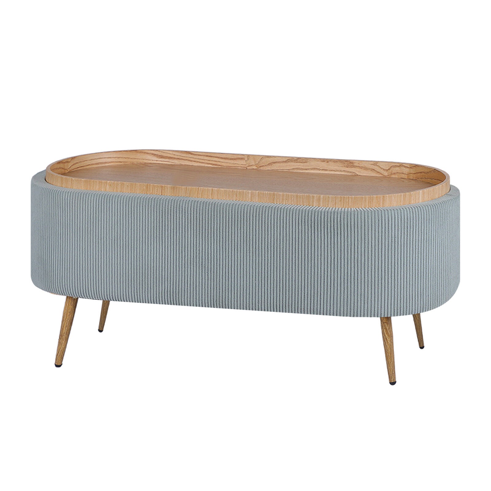 Ottomans & Footstools: Coffee Table Storage Ottoman - Corduroy Padded Blanket Box Bench ESME - DUSTY BLUE