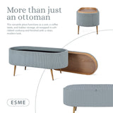 Ottomans & Footstools: Coffee Table Storage Ottoman - Corduroy Padded Blanket Box Bench ESME - DUSTY BLUE