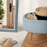 Ottomans & Footstools: Coffee Table Storage Ottoman - Corduroy Padded Blanket Box Bench ESME - DUSTY BLUE