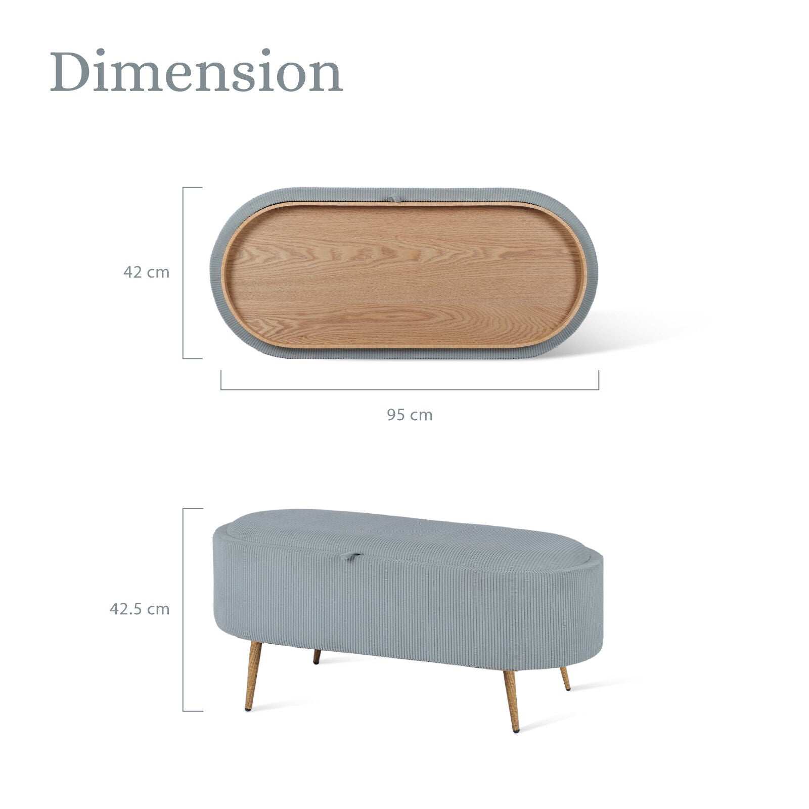 Ottomans & Footstools: Coffee Table Storage Ottoman - Corduroy Padded Blanket Box Bench ESME - DUSTY BLUE