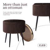 Ottomans & Footstools: Side Table Storage Ottoman - Velvet Padded Stool Vanity Footstool CLEO BROWN