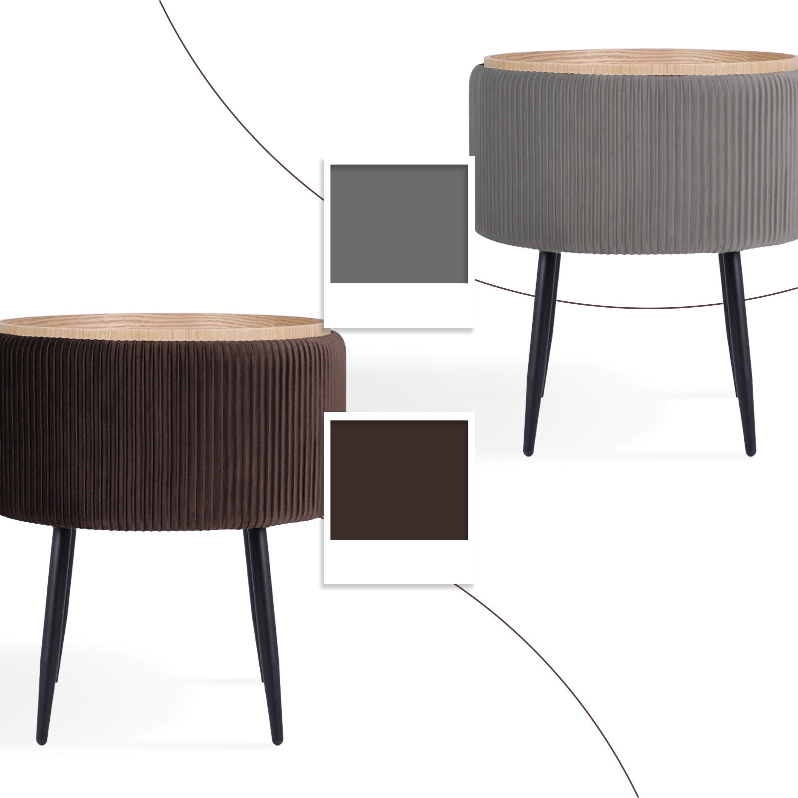 Ottomans & Footstools: Side Table Storage Ottoman - Velvet Padded Stool Vanity Footstool CLEO BROWN