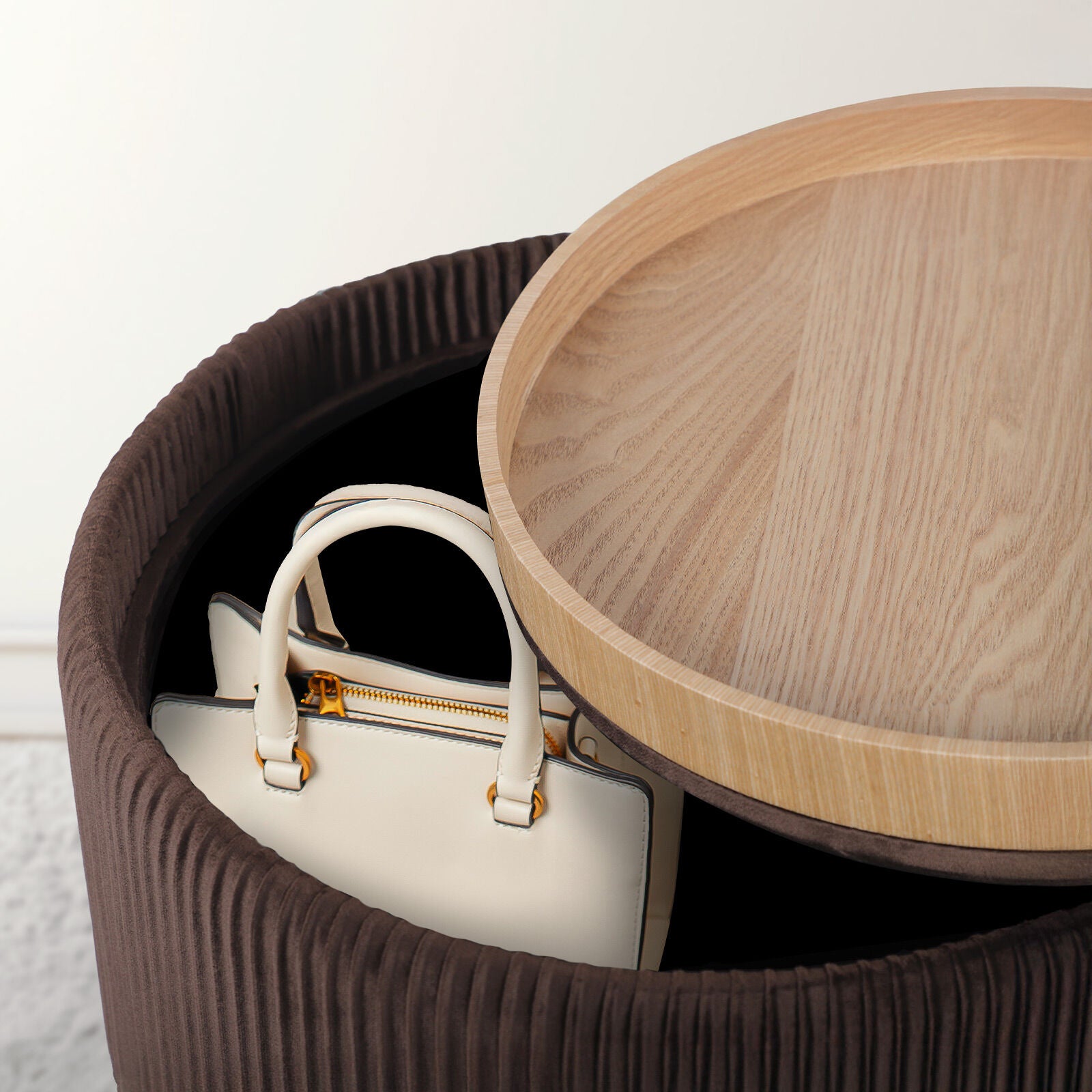 Ottomans & Footstools: Side Table Storage Ottoman - Velvet Padded Stool Vanity Footstool CLEO BROWN