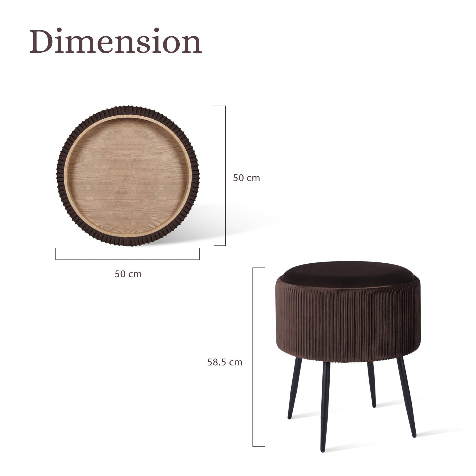Ottomans & Footstools: Side Table Storage Ottoman - Velvet Padded Stool Vanity Footstool CLEO BROWN