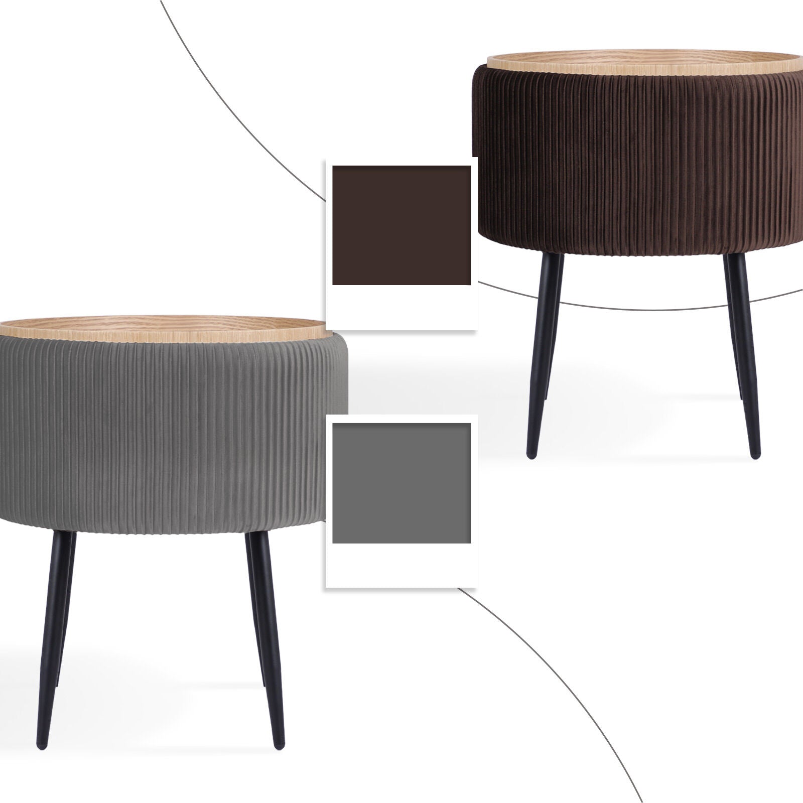Ottomans & Footstools: Side Table Storage Ottoman - Velvet Padded Stool Vanity Footstool CLEO GREY