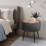 Ottomans & Footstools: Side Table Storage Ottoman - Velvet Padded Stool Vanity Footstool CLEO GREY