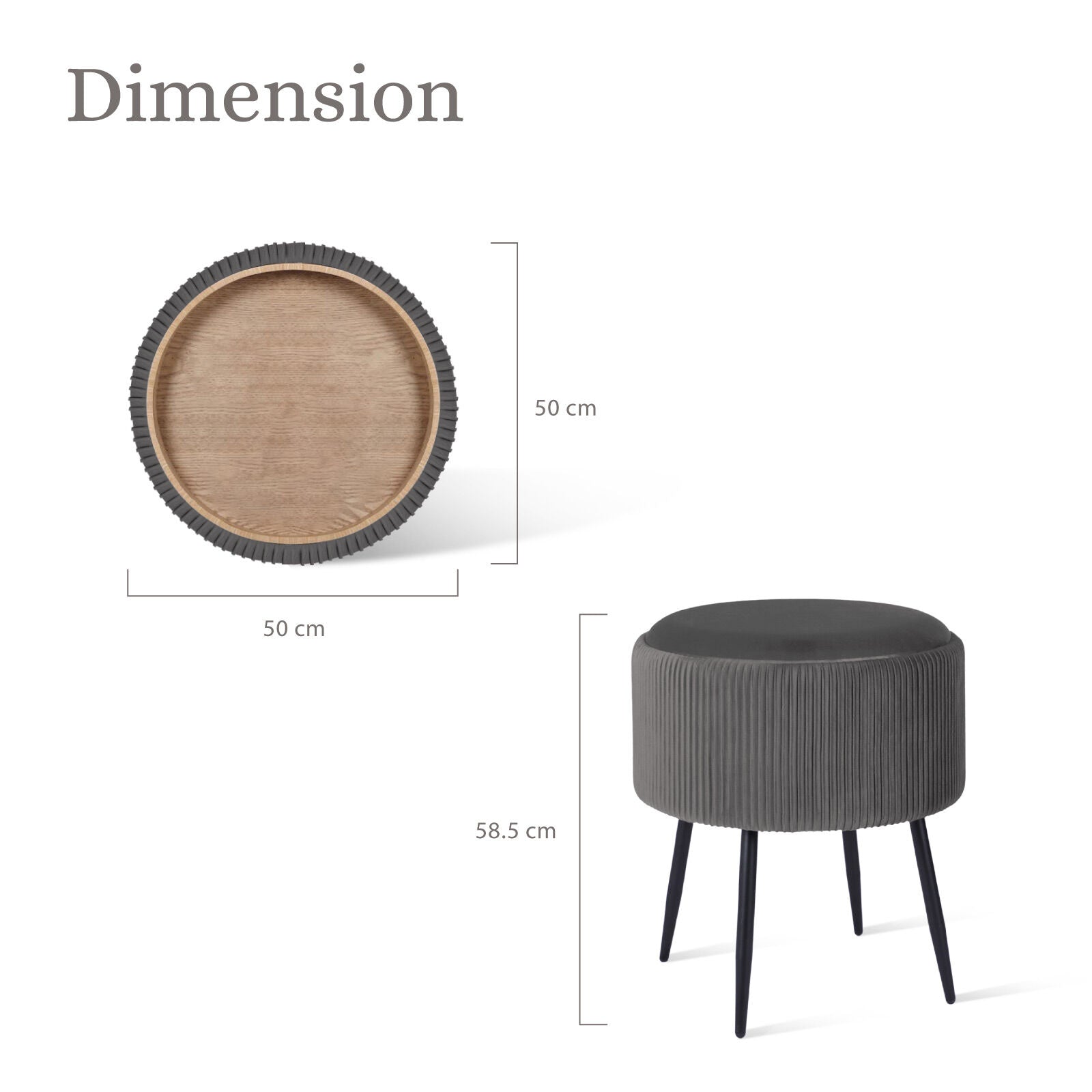Ottomans & Footstools: Side Table Storage Ottoman - Velvet Padded Stool Vanity Footstool CLEO GREY