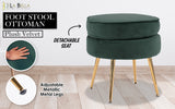 Bedside Tables: Ottoman Foot Stool Velvet Fabric Metal Leg Round GREEN