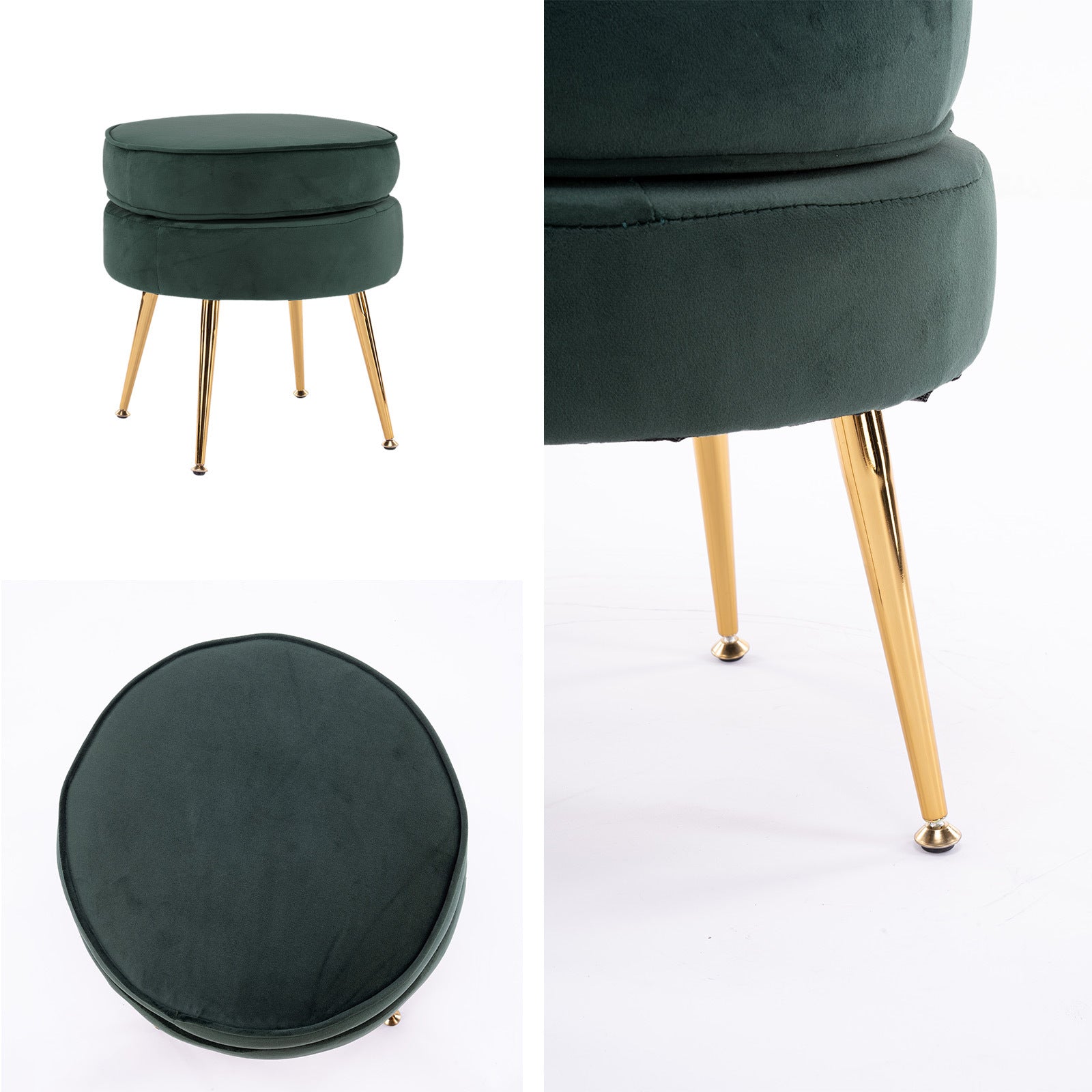 Bedside Tables: Ottoman Foot Stool Velvet Fabric Metal Leg Round GREEN