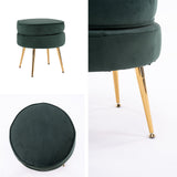 Bedside Tables: Ottoman Foot Stool Velvet Fabric Metal Leg Round GREEN