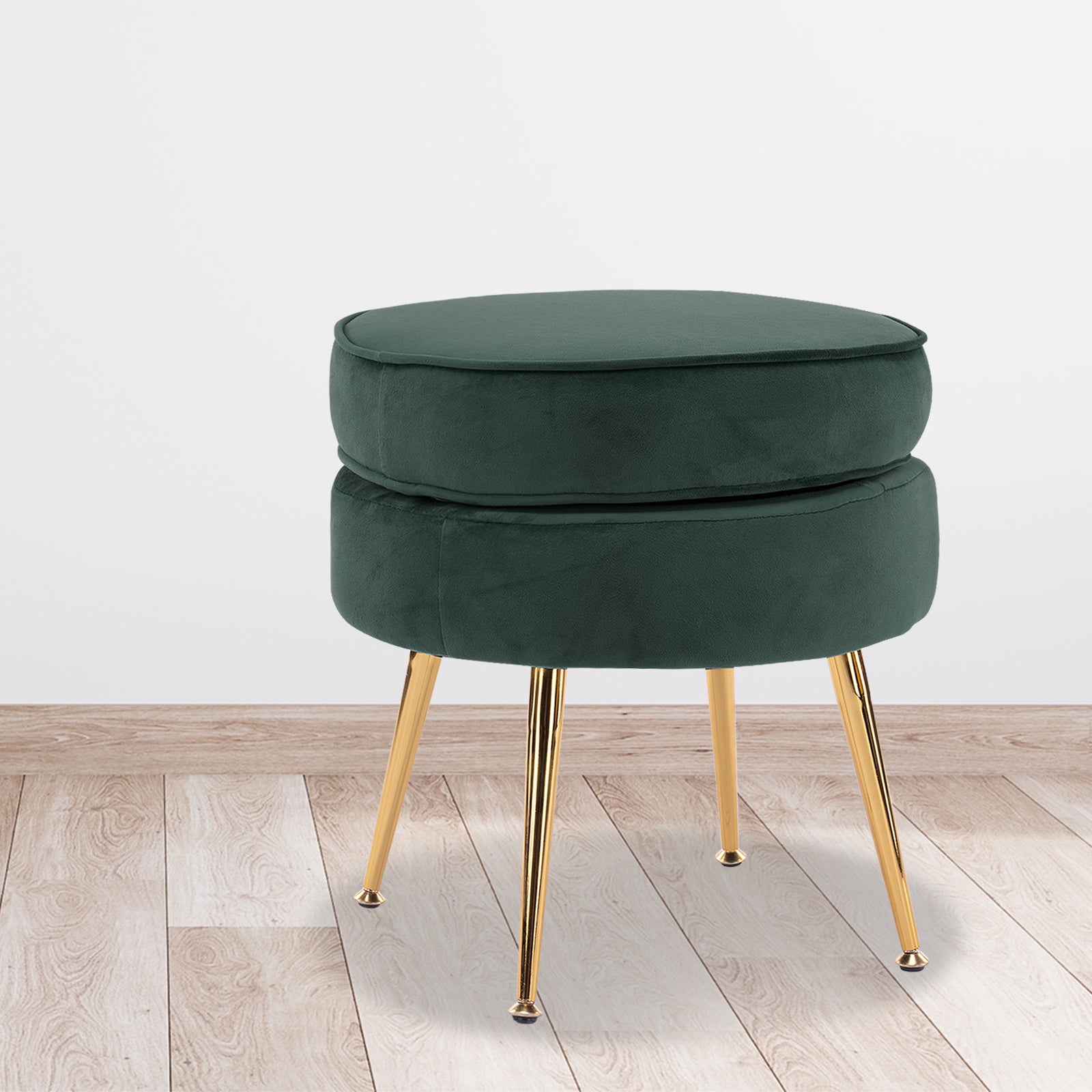 Bedside Tables: Ottoman Foot Stool Velvet Fabric Metal Leg Round GREEN