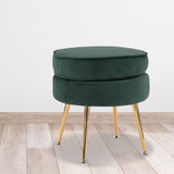 Bedside Tables: Ottoman Foot Stool Velvet Fabric Metal Leg Round GREEN