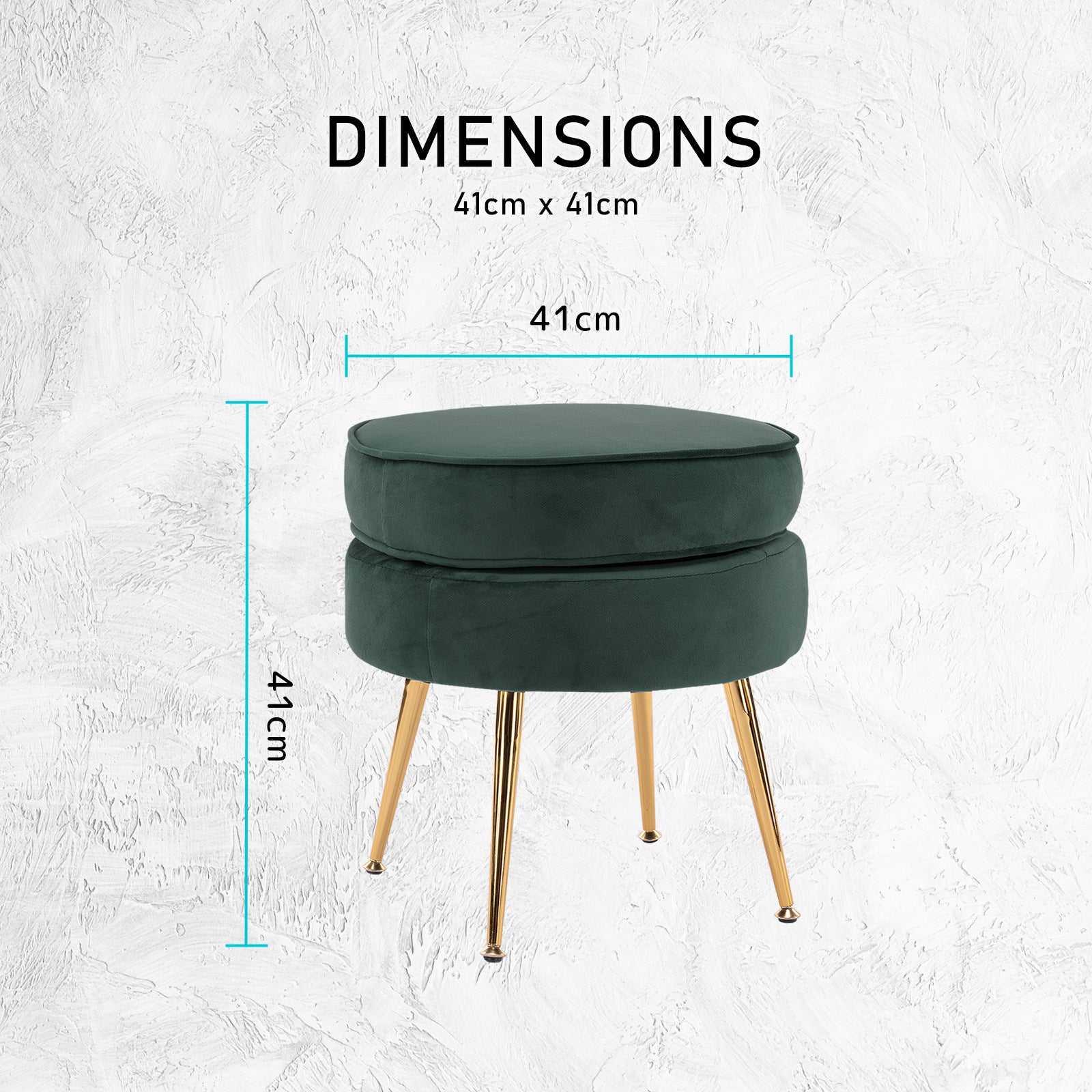 Bedside Tables: Ottoman Foot Stool Velvet Fabric Metal Leg Round GREEN