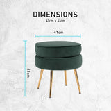 Bedside Tables: Ottoman Foot Stool Velvet Fabric Metal Leg Round GREEN