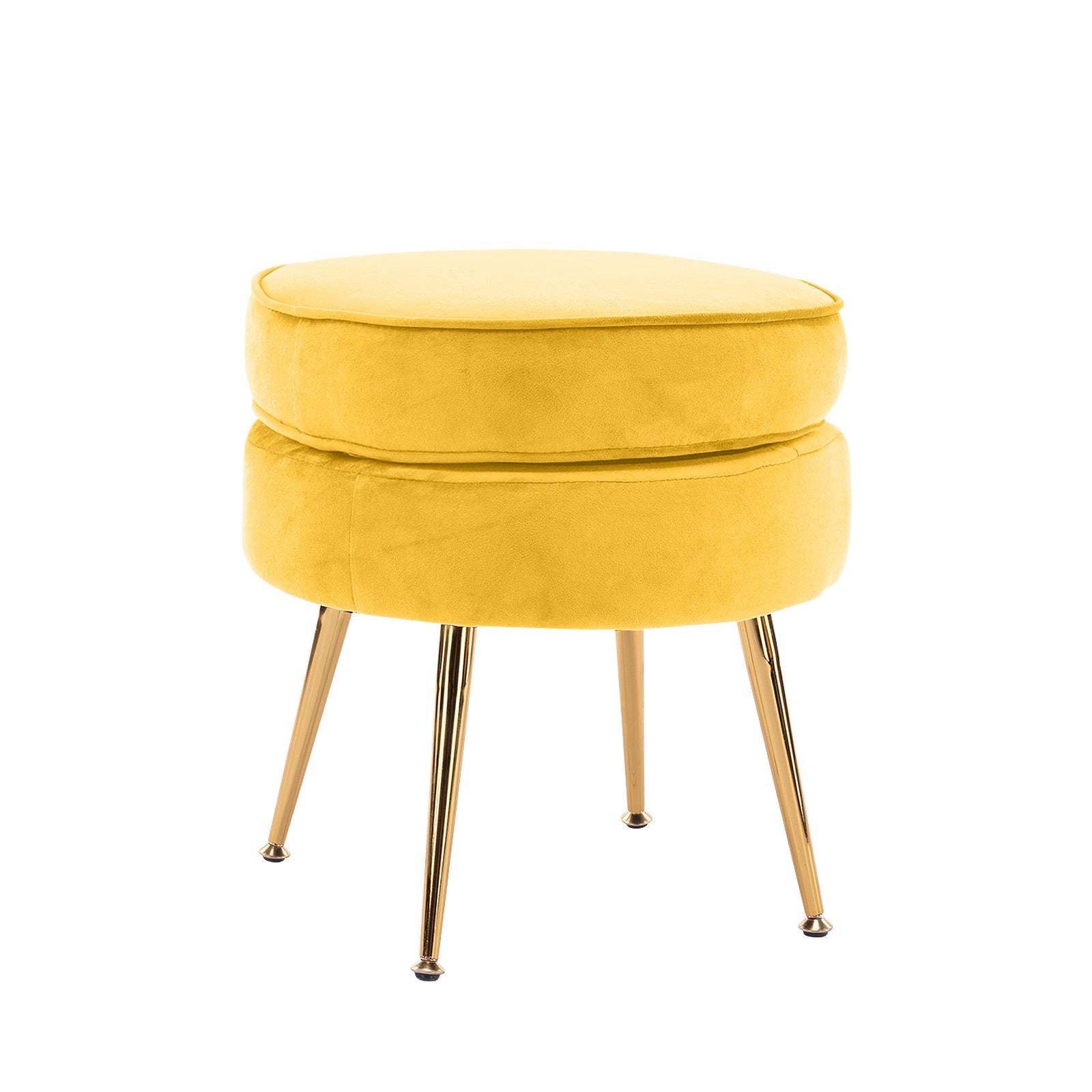 Bedside Tables: Ottoman Foot Stool Velvet Fabric Metal Leg Round YELLOW