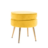 Bedside Tables: Ottoman Foot Stool Velvet Fabric Metal Leg Round YELLOW