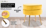 Bedside Tables: Ottoman Foot Stool Velvet Fabric Metal Leg Round YELLOW