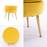 Bedside Tables: Ottoman Foot Stool Velvet Fabric Metal Leg Round YELLOW