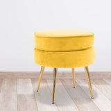 Bedside Tables: Ottoman Foot Stool Velvet Fabric Metal Leg Round YELLOW