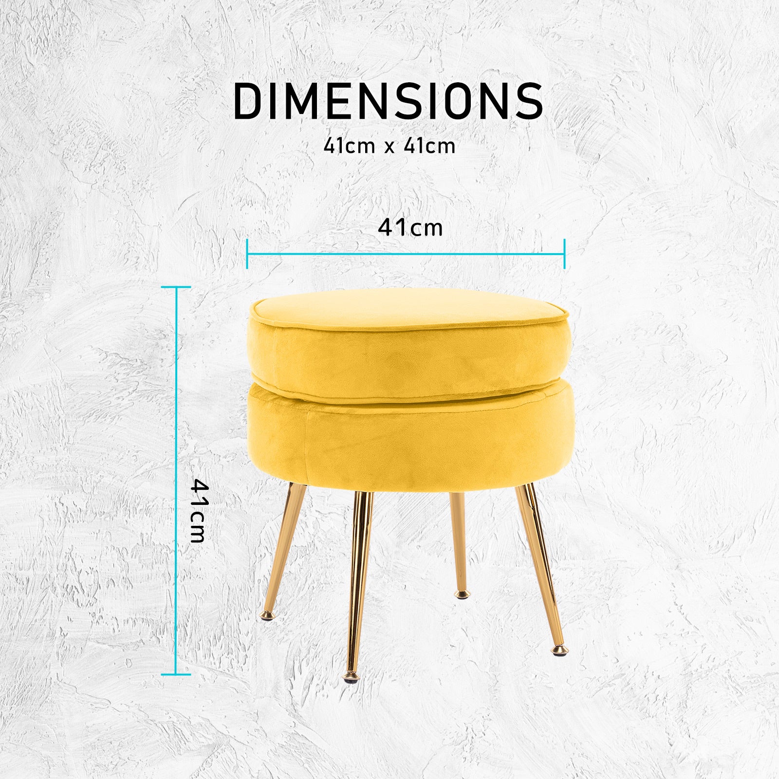 Bedside Tables: Ottoman Foot Stool Velvet Fabric Metal Leg Round YELLOW