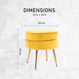 Bedside Tables: Ottoman Foot Stool Velvet Fabric Metal Leg Round YELLOW