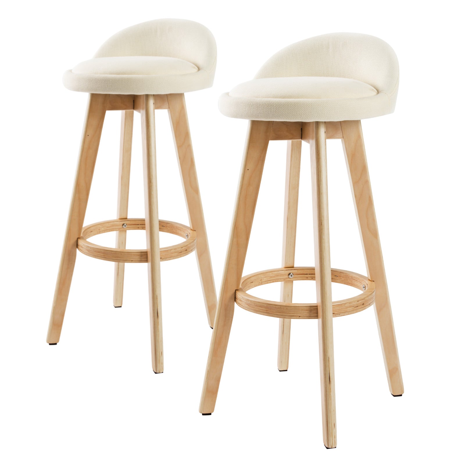 Table & Bar Stools: 2X Wood Bar Stool Dining Chair Fabric LEILA 72cm BEIGE