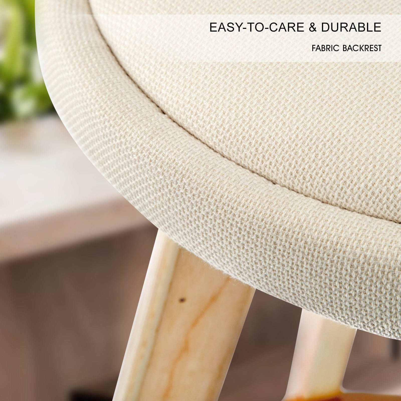 Table & Bar Stools: 2X Wood Bar Stool Dining Chair Fabric LEILA 72cm BEIGE