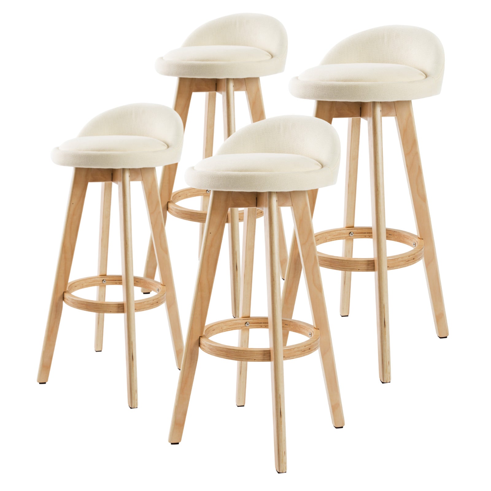 Table & Bar Stools: 4X Wooden Bar Stool Dining Chair Fabric LEILA 72cm BEIGE