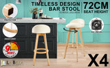 Table & Bar Stools: 4X Wooden Bar Stool Dining Chair Fabric LEILA 72cm BEIGE