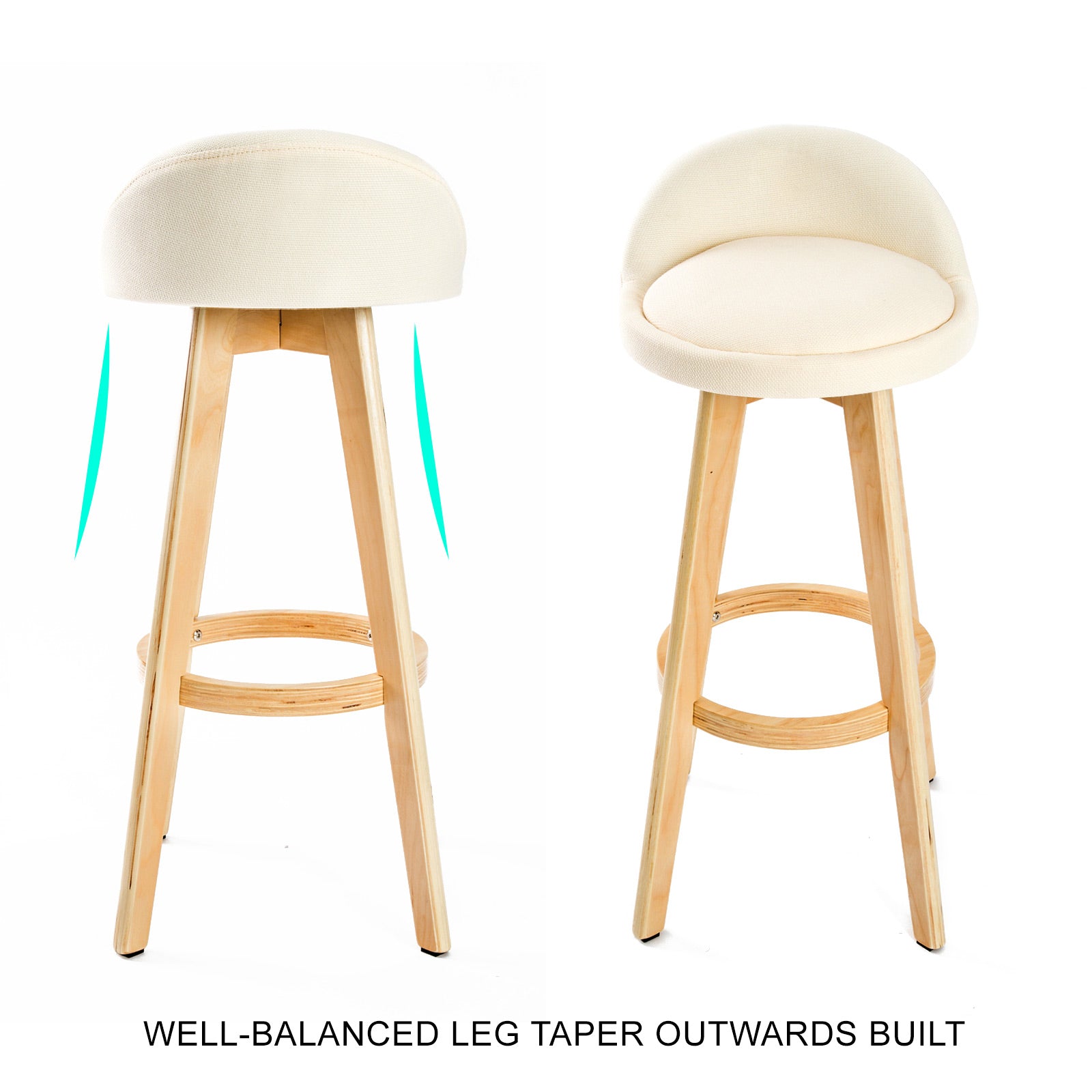 Table & Bar Stools: 4X Wooden Bar Stool Dining Chair Fabric LEILA 72cm BEIGE