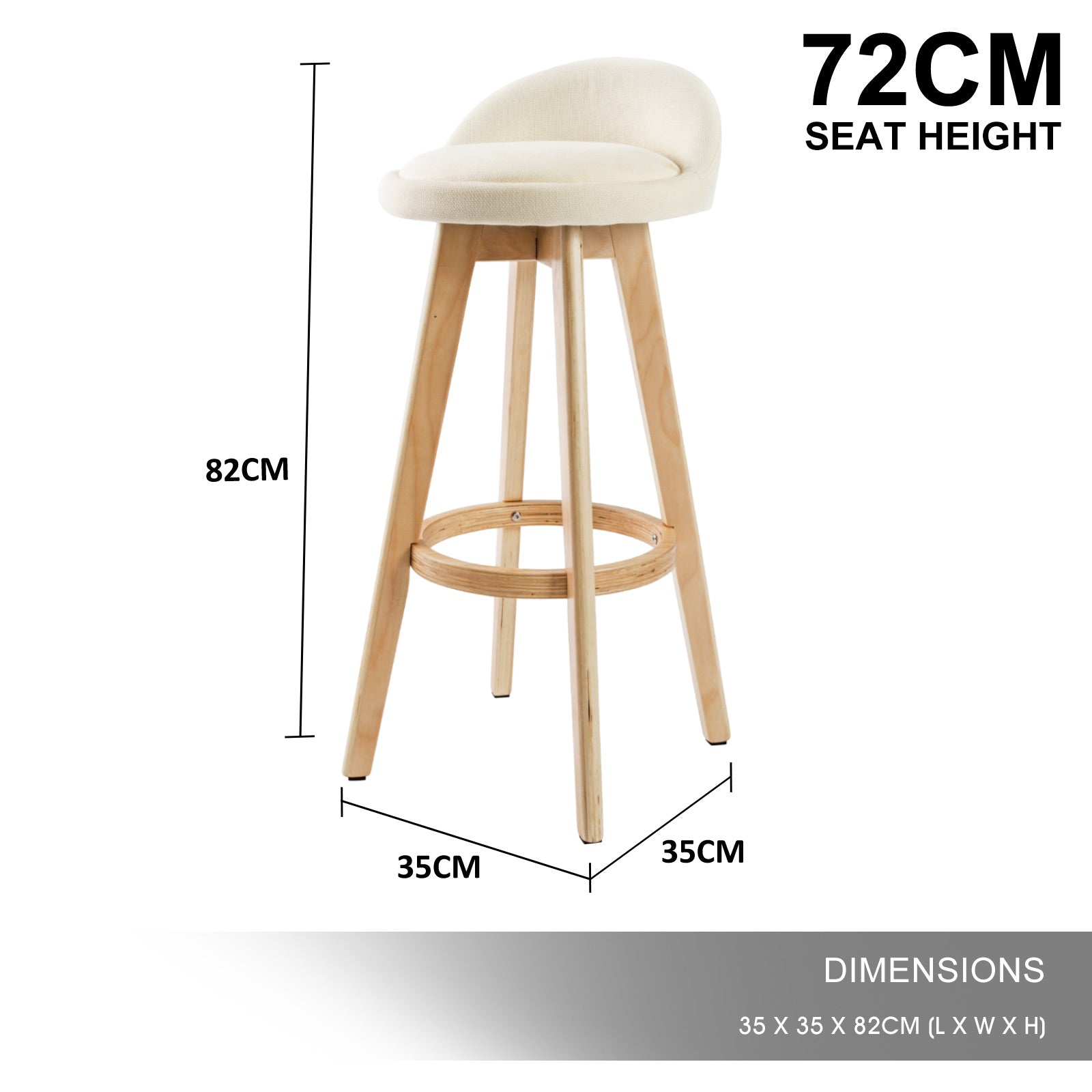 Table & Bar Stools: 4X Wooden Bar Stool Dining Chair Fabric LEILA 72cm BEIGE