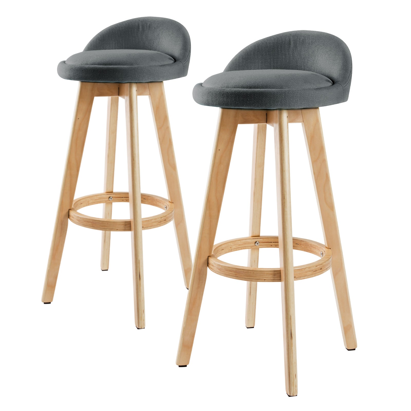 Table & Bar Stools: 2X Wooden Bar Stool Dining Chair Fabric LEILA 72cm GREY