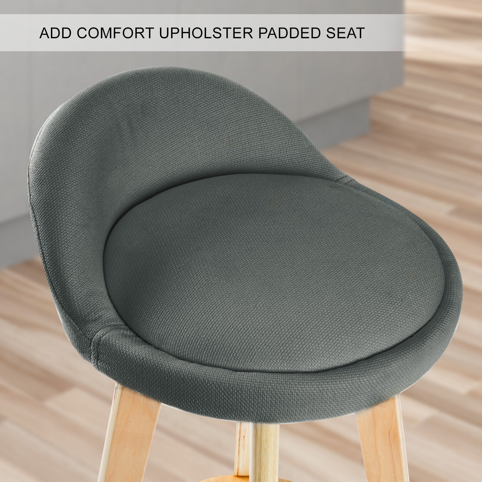 Table & Bar Stools: 2X Wooden Bar Stool Dining Chair Fabric LEILA 72cm GREY