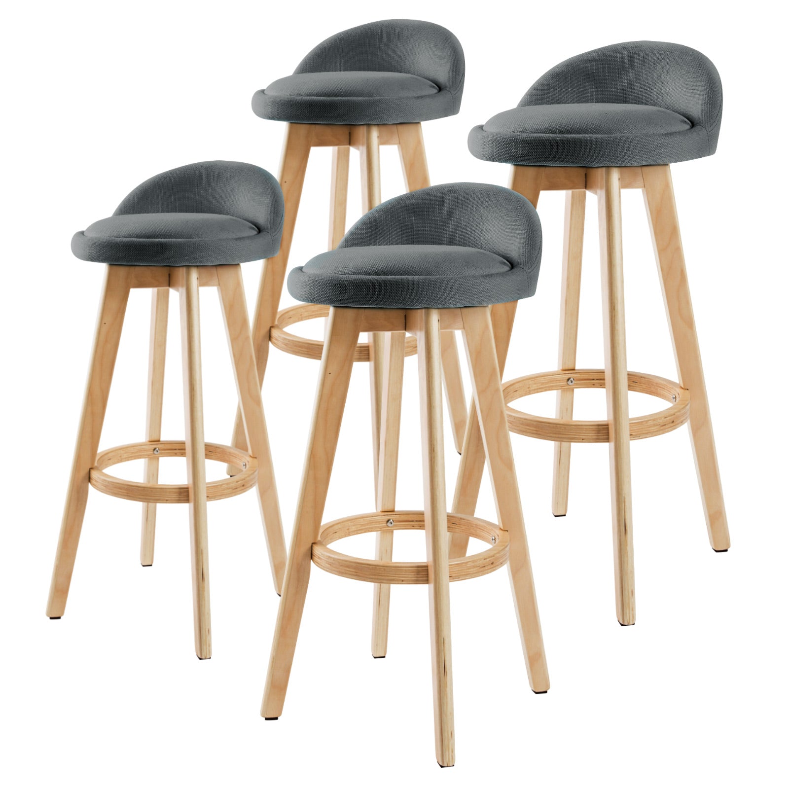 Table & Bar Stools: 4X Wooden Bar Stool Dining Chair Fabric LEILA 72cm GREY
