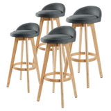 Table & Bar Stools: 4X Wooden Bar Stool Dining Chair Fabric LEILA 72cm GREY
