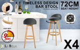 Table & Bar Stools: 4X Wooden Bar Stool Dining Chair Fabric LEILA 72cm GREY