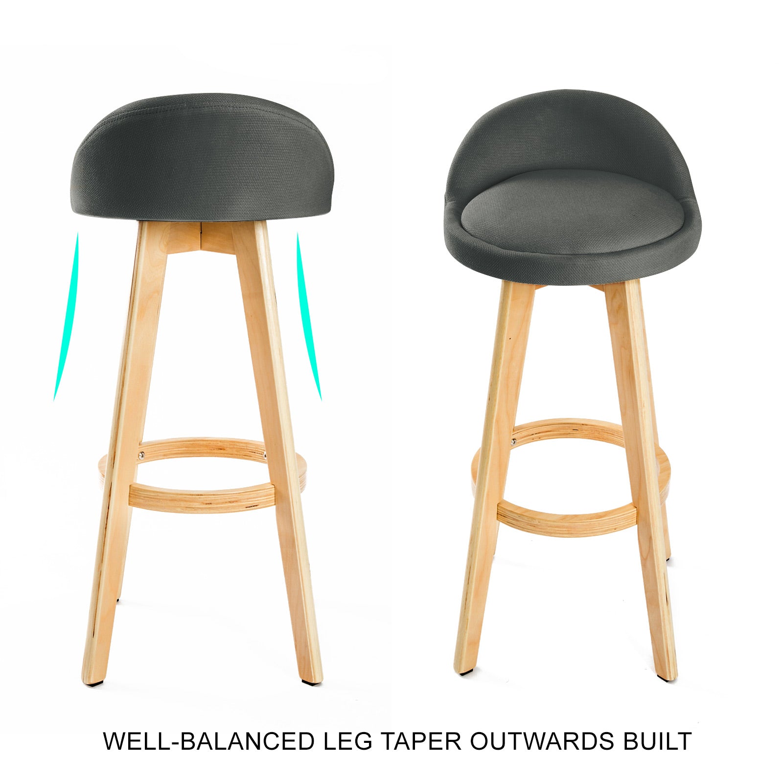 Table & Bar Stools: 4X Wooden Bar Stool Dining Chair Fabric LEILA 72cm GREY