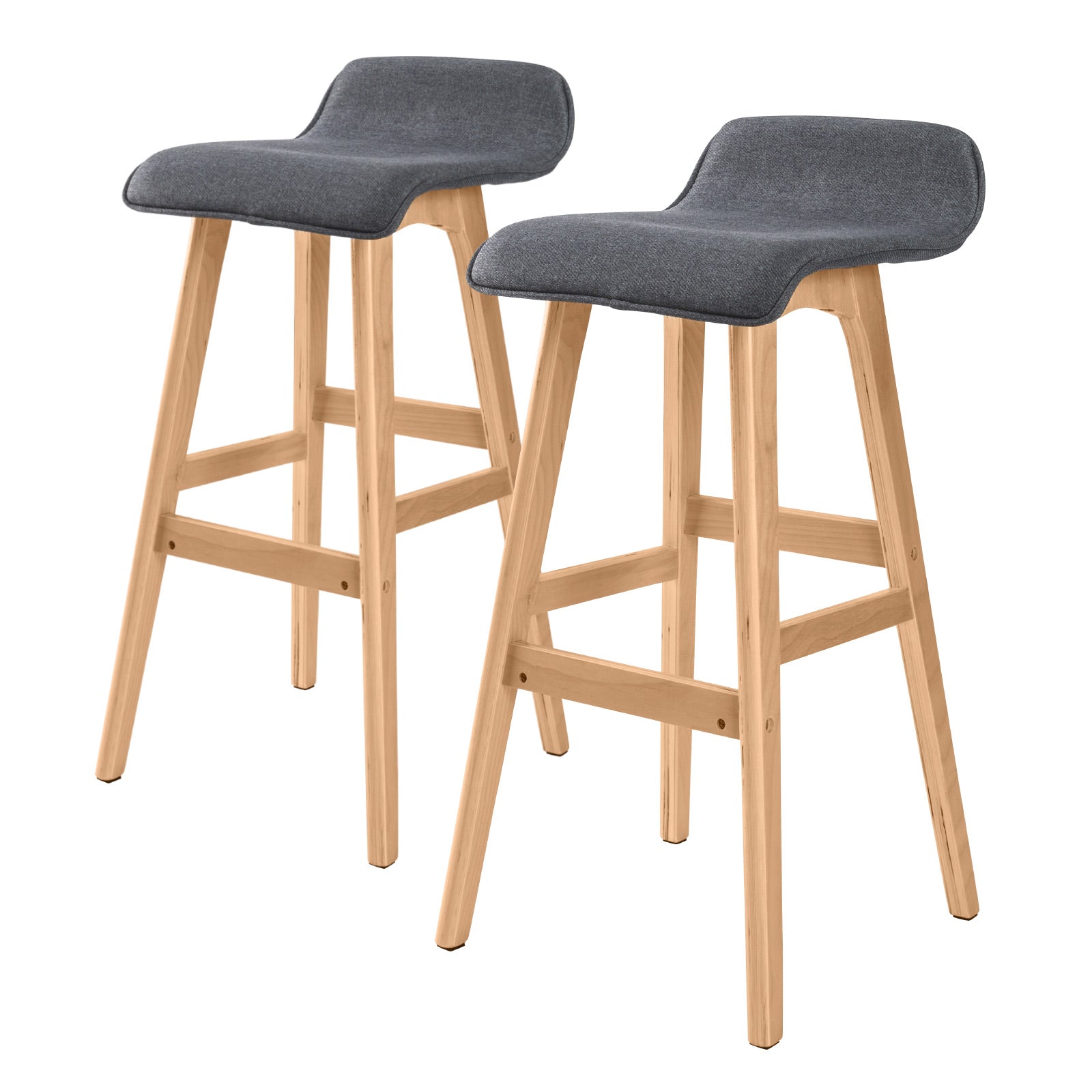Table & Bar Stools: 2X Wooden Bar Stool Dining Chair Fabric SOPHIA 74cm GREY
