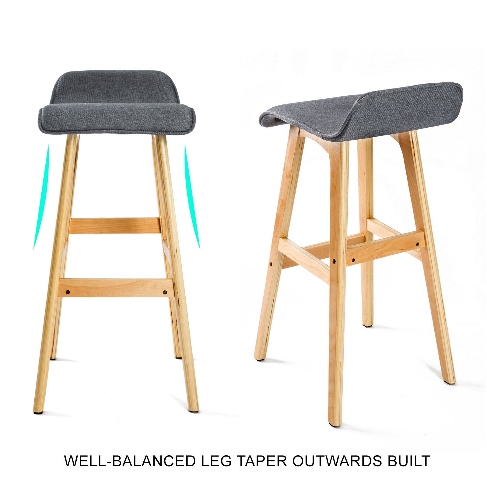 Table & Bar Stools: 2X Wooden Bar Stool Dining Chair Fabric SOPHIA 74cm GREY