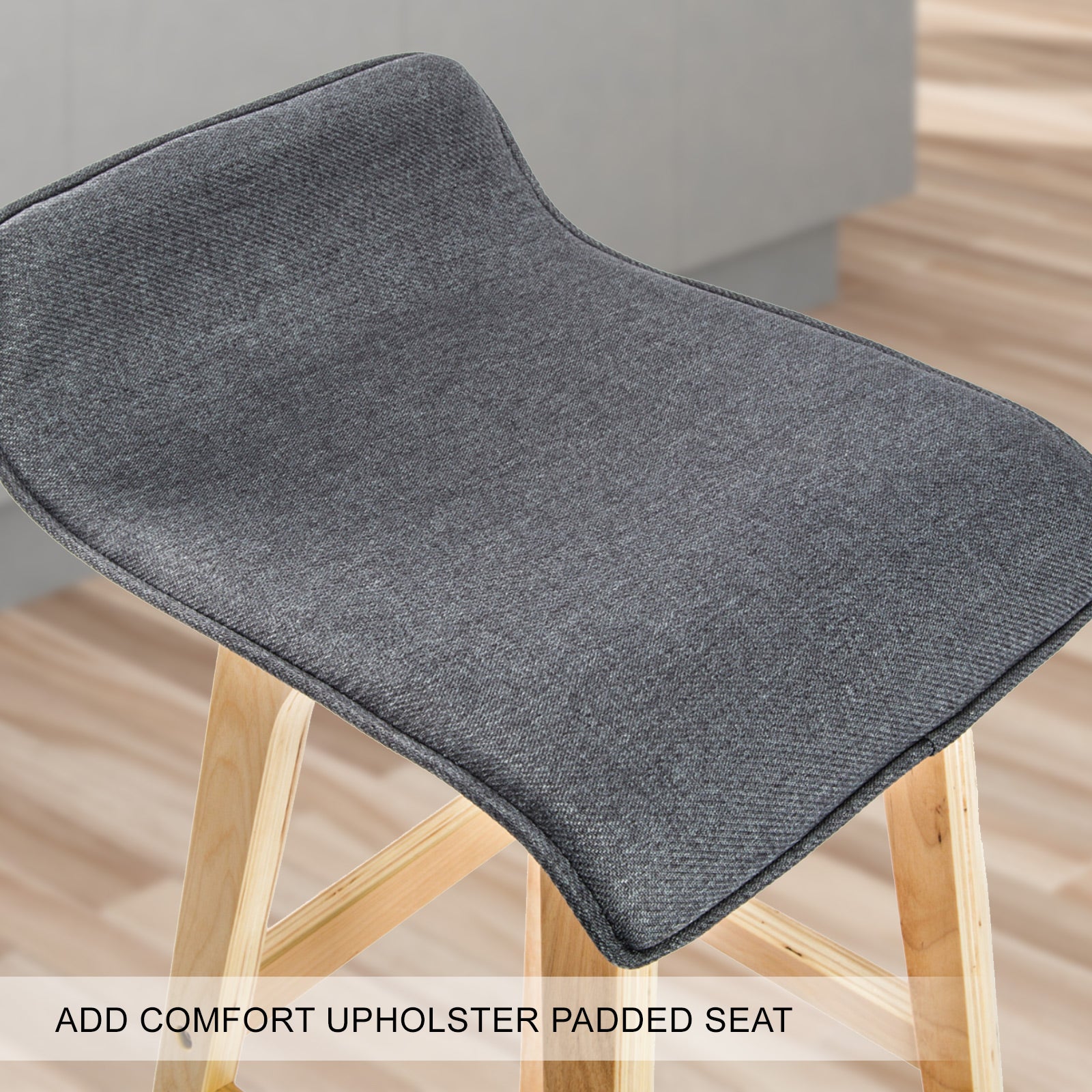 Table & Bar Stools: 2X Wooden Bar Stool Dining Chair Fabric SOPHIA 74cm GREY
