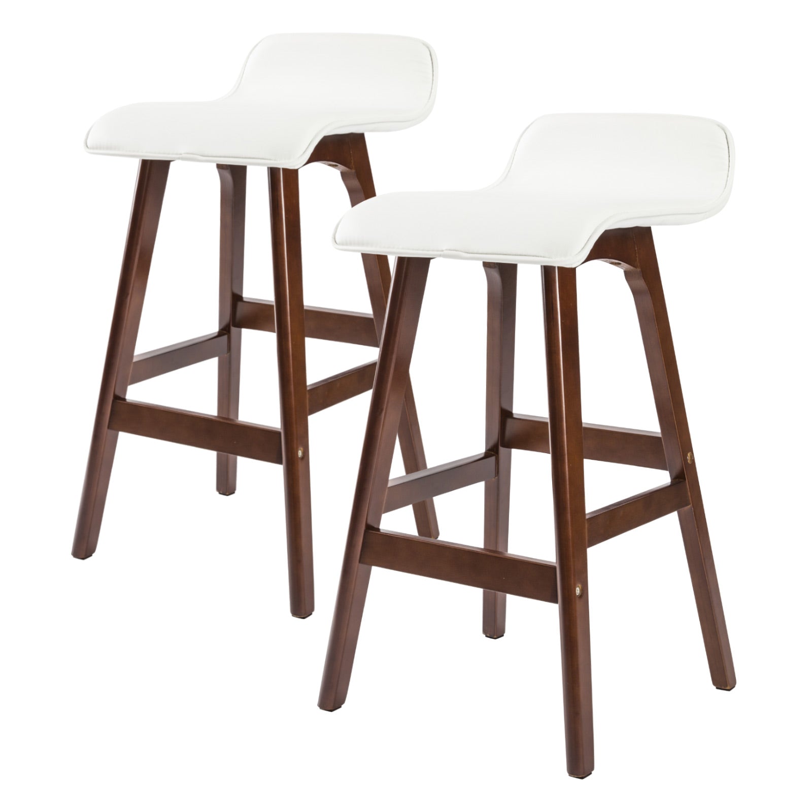 Table & Bar Stools: 2X Wooden Bar Stool Dining Chair Leather SOPHIA 65cm WHITE BROWN
