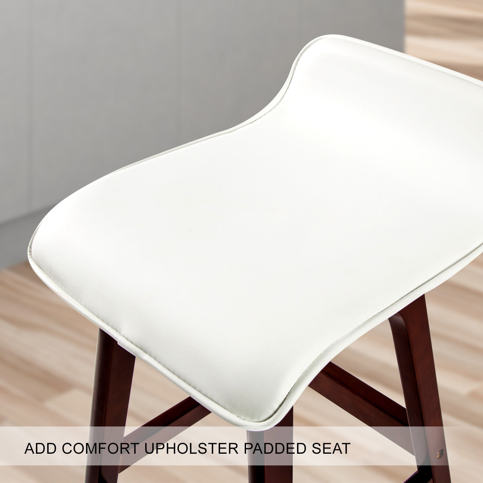 Table & Bar Stools: 2X Wooden Bar Stool Dining Chair Leather SOPHIA 65cm WHITE BROWN